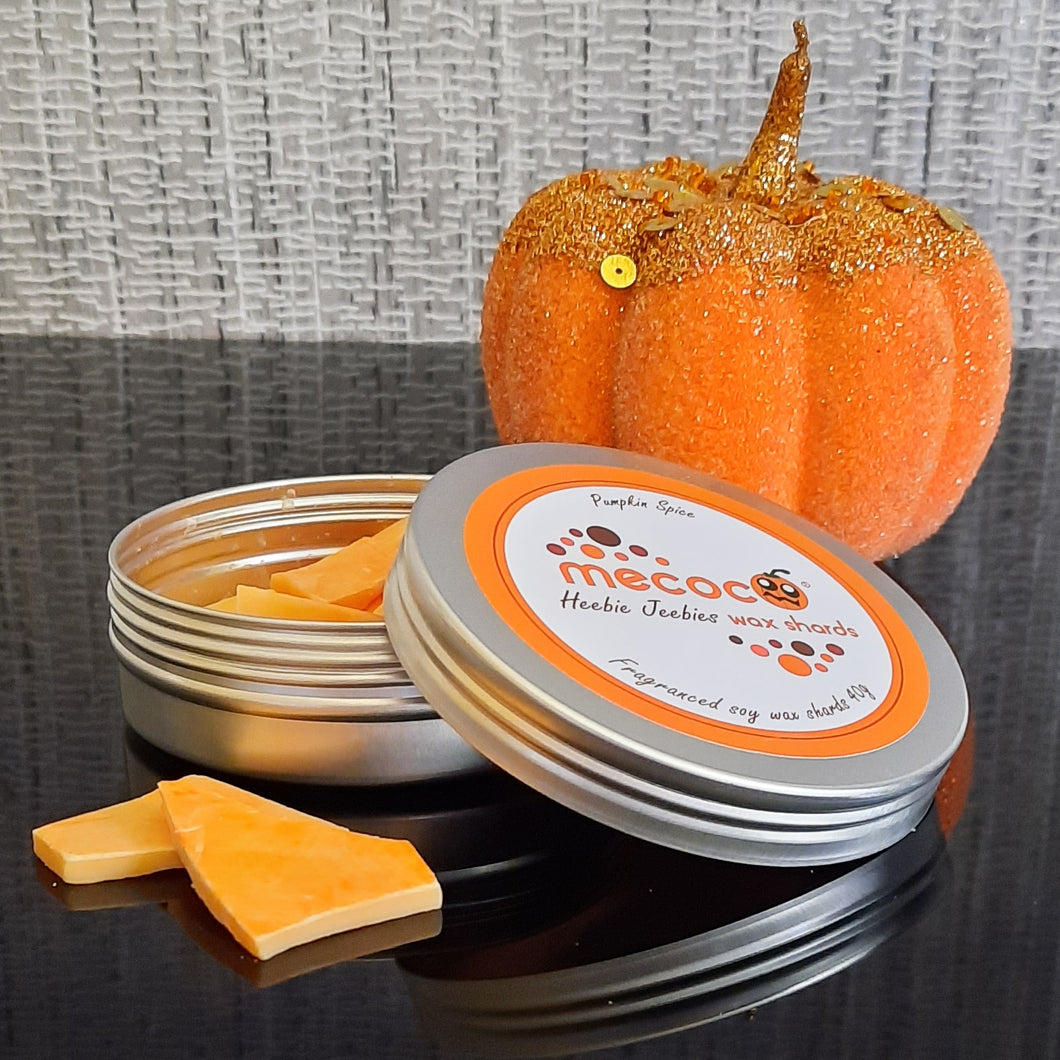 Heebie Jeebies / Pumpkin Spice, Orange Scented Soy Wax Shards Tin