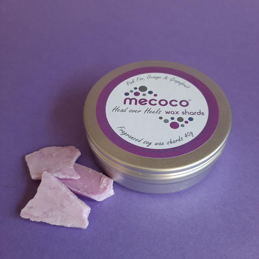 Head over Heels / Pink Fizz & Citrus, Purple Scented Soy Wax Shards Tin