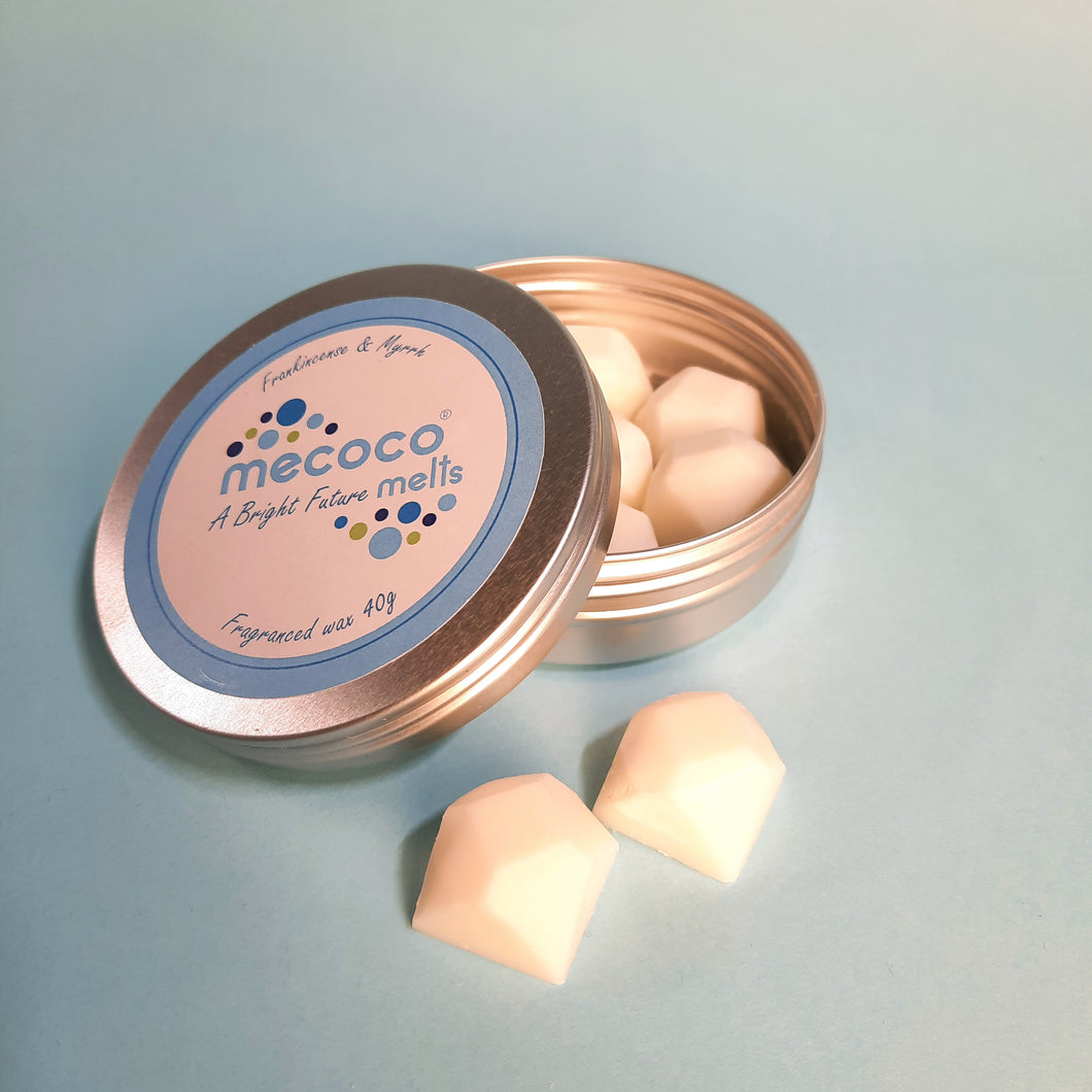 A Bright Future / Frankincense & Myrrh, White Scented Soy Wax Melts Tin