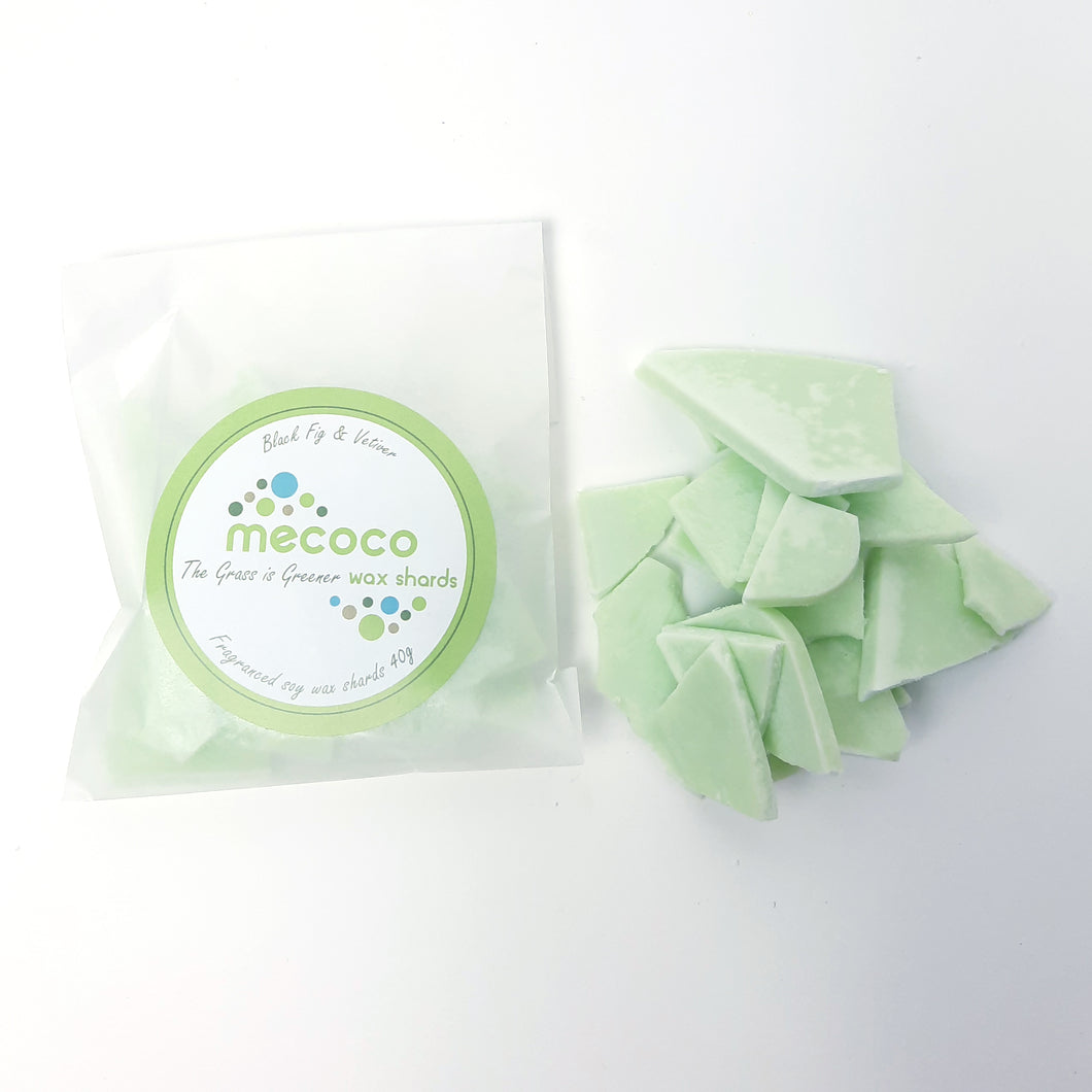 The Grass is Greener / Black Fig & Vetiver, Green Scented Soy Wax Shards refill bag