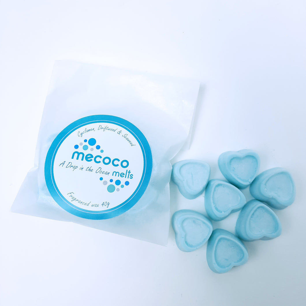 A Drop in the Ocean / Rocksalt & Driftwood, Blue Scented Soy Wax Melts refill bag