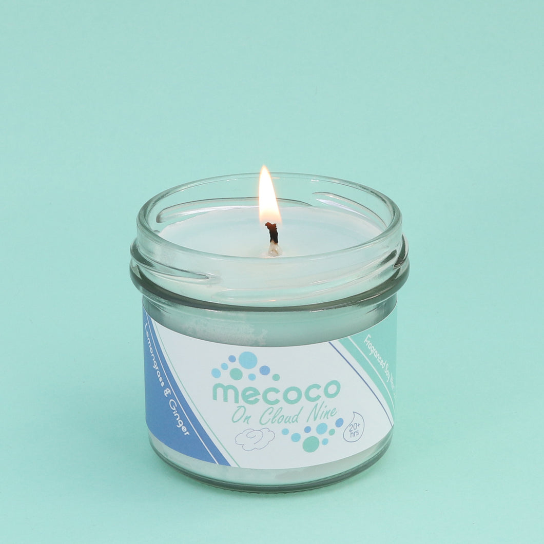 On Cloud Nine / Lemongrass & Ginger,  Blue Scented Soy Wax Candles