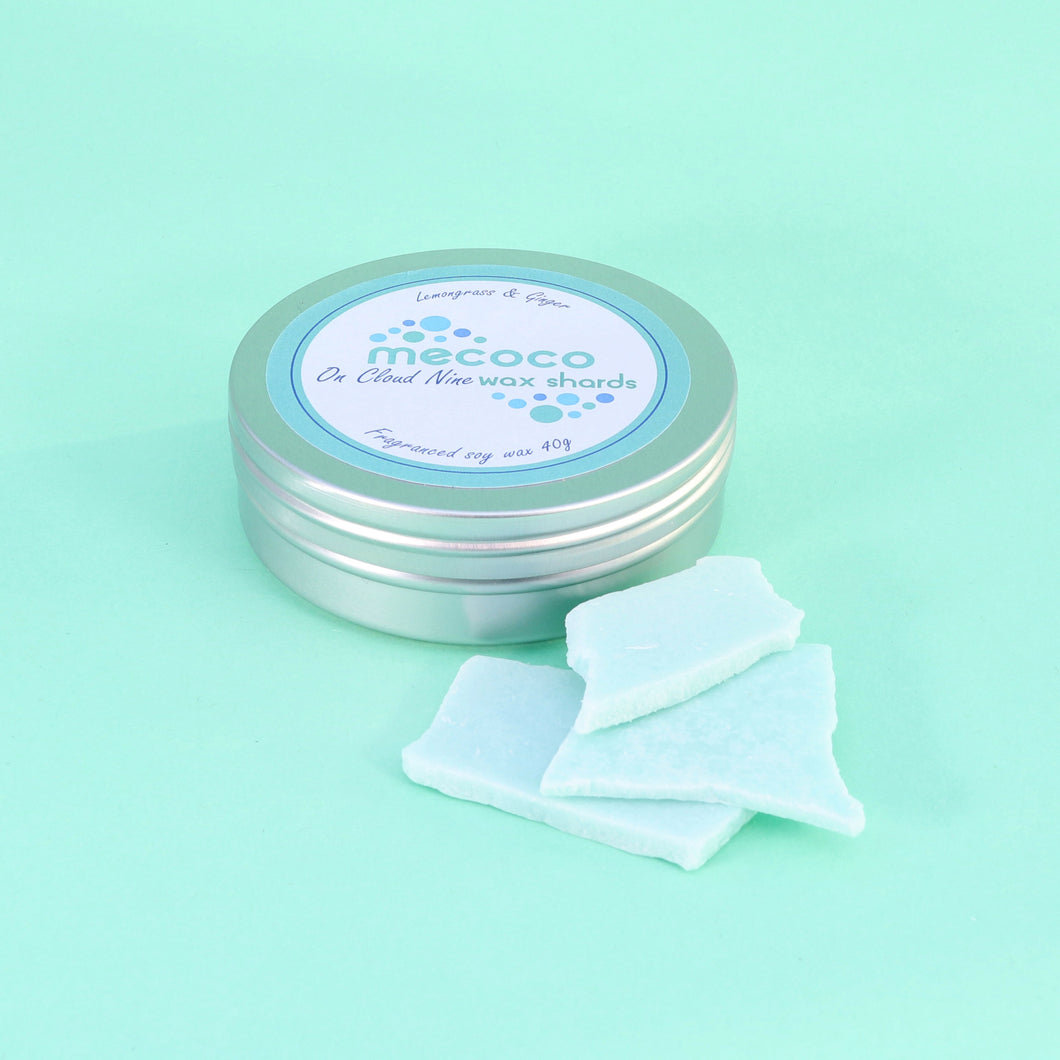 On Cloud Nine / Lemongrass & Ginger, Blue Scented Soy Wax Shards Tins