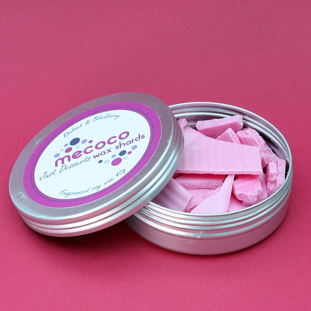 Just Desserts / Rhubarb & Blackberry,  Pink Scented Soy Wax Shards Tin